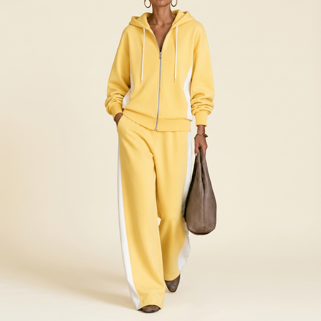 Women's Color-Block Zip Hoodie & Wide-Leg Pants Set