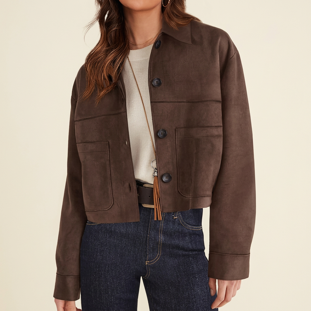 Women's Collared Button-Front Cropped Jacket