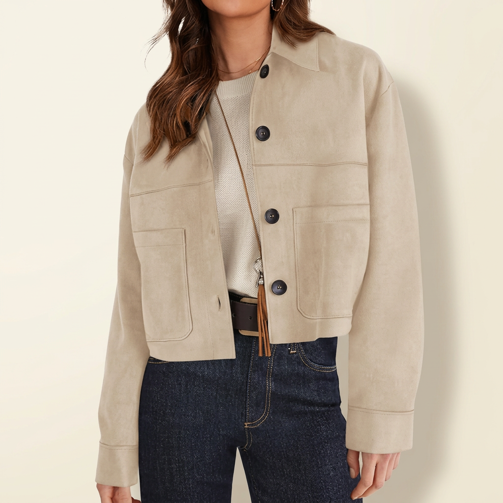 Women's Collared Button-Front Cropped Jacket
