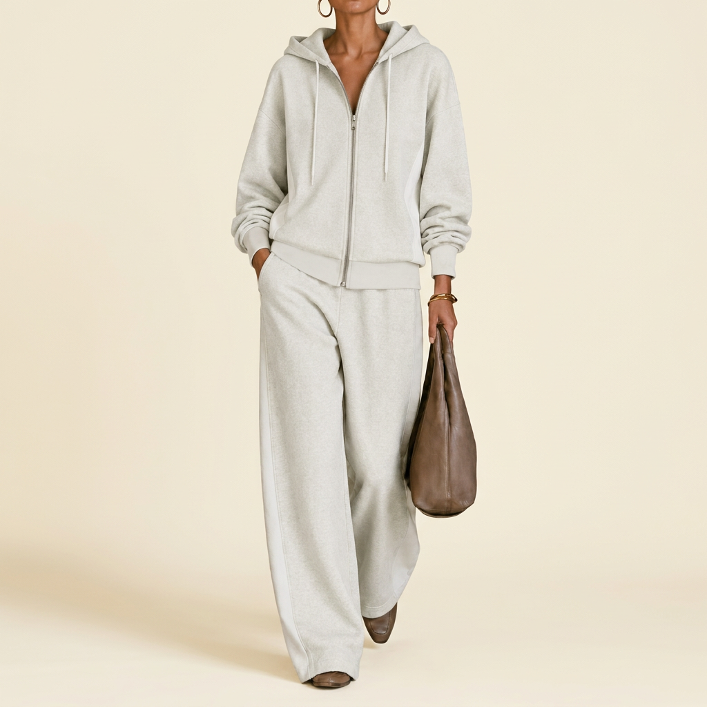 Women's Color-Block Zip Hoodie & Wide-Leg Pants Set