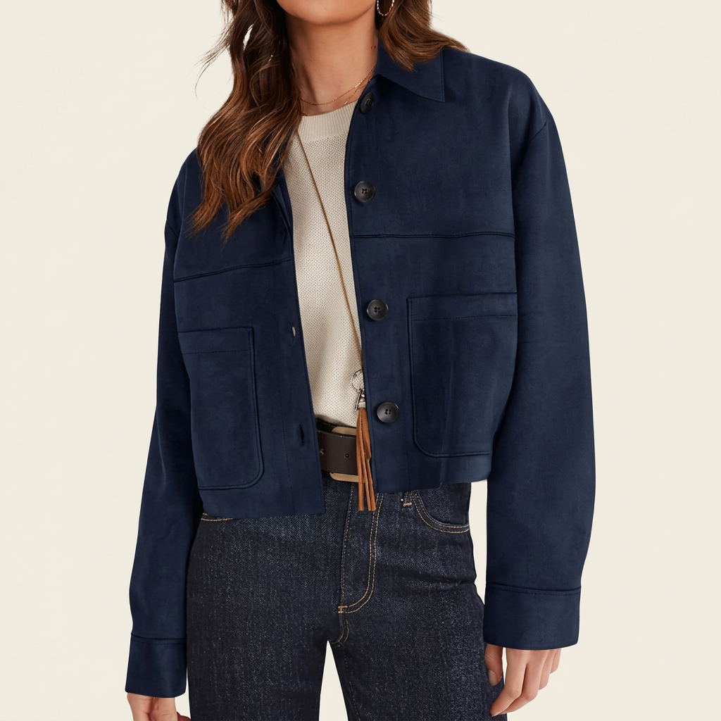 Women's Collared Button-Front Cropped Jacket