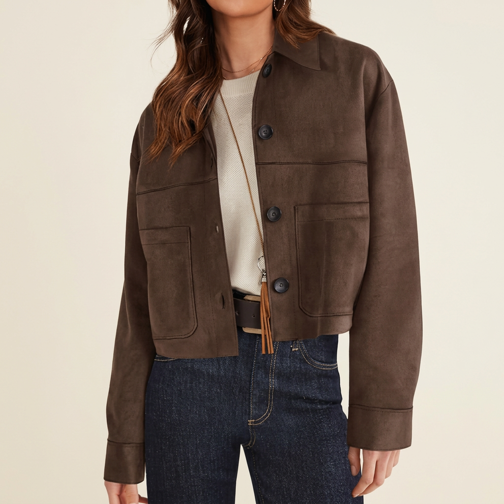 Women's Collared Button-Front Cropped Jacket