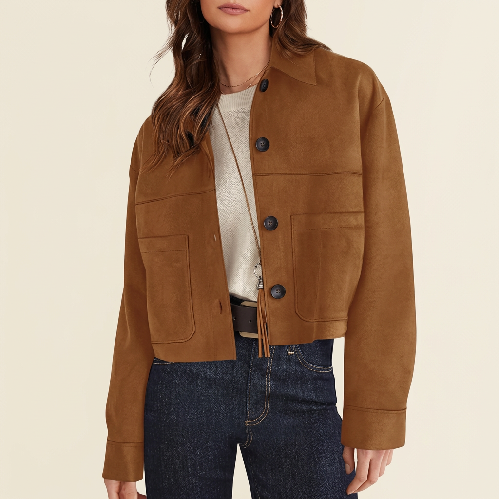 Women's Collared Button-Front Cropped Jacket