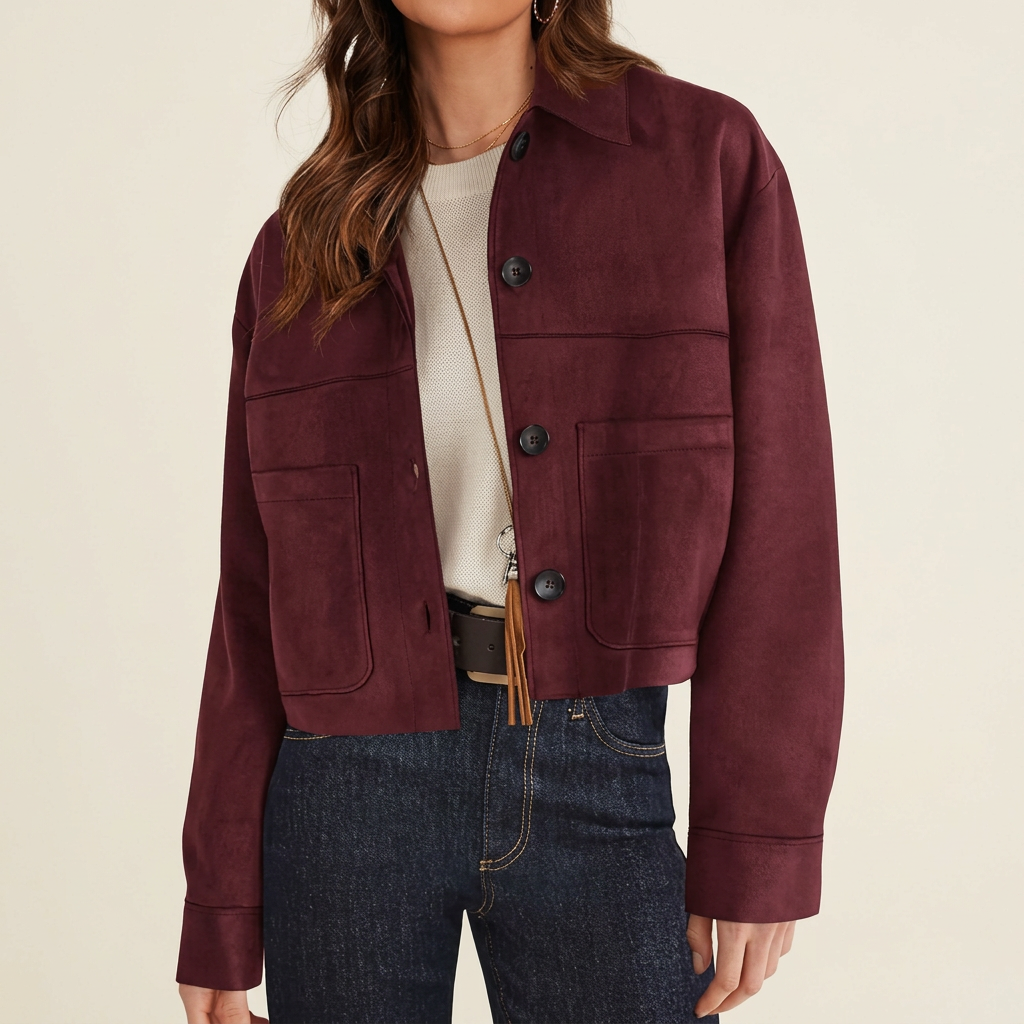 Women's Collared Button-Front Cropped Jacket