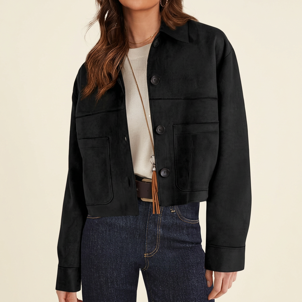 Women's Collared Button-Front Cropped Jacket