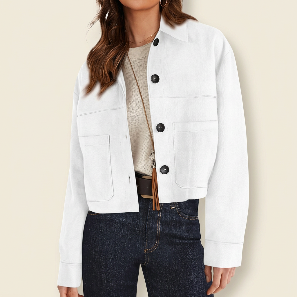 Women's Collared Button-Front Cropped Jacket