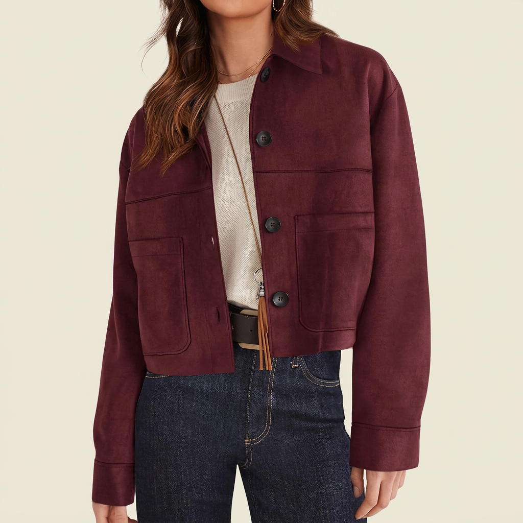 Women's Collared Button-Front Cropped Jacket